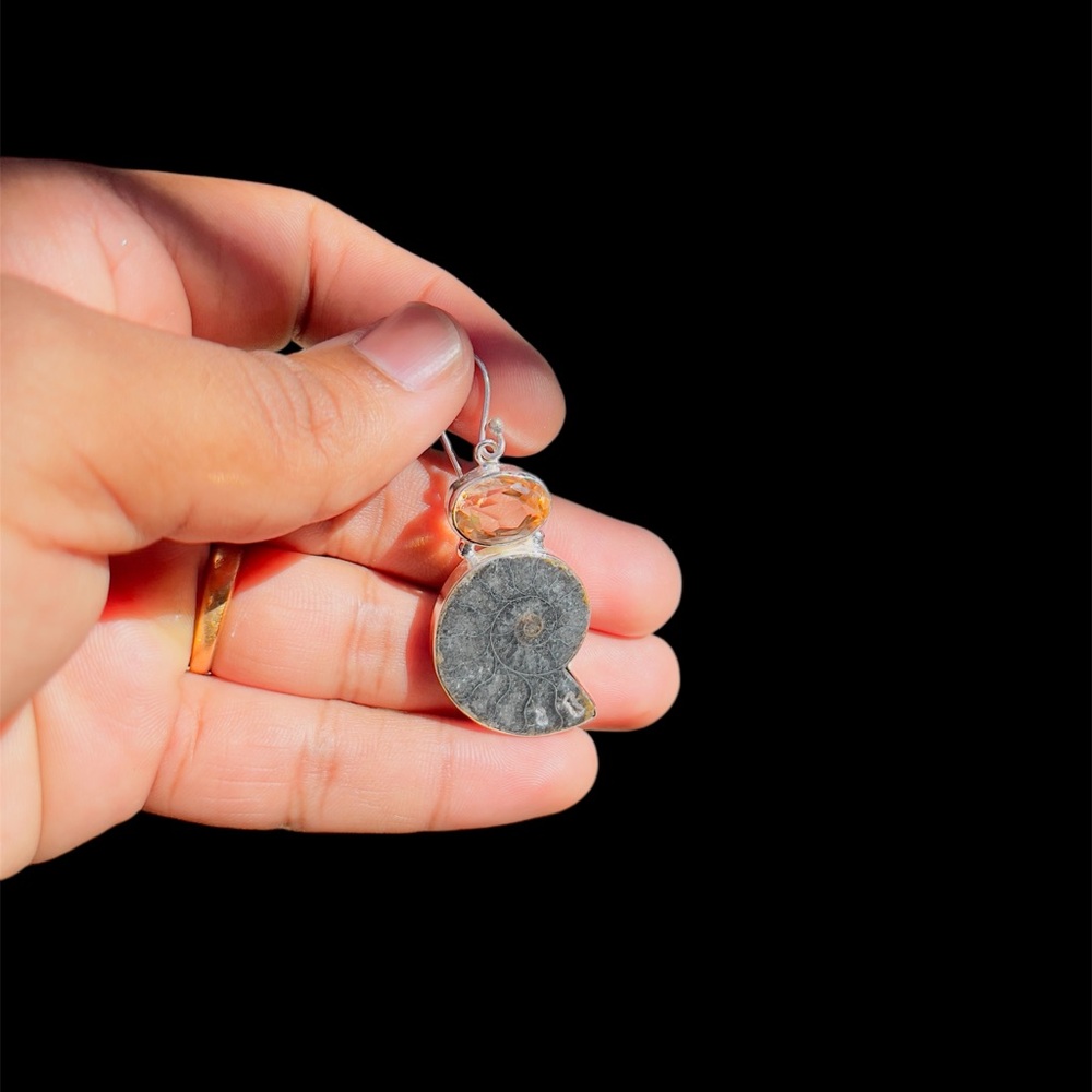 Ammonite Fossil Shell And Morganite Gemstone 925 … - image 3